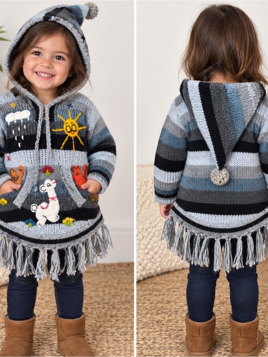 no brand Other - Peruvian Knit Toddler Animal Hooded Fringe Sweater 2T 3T
